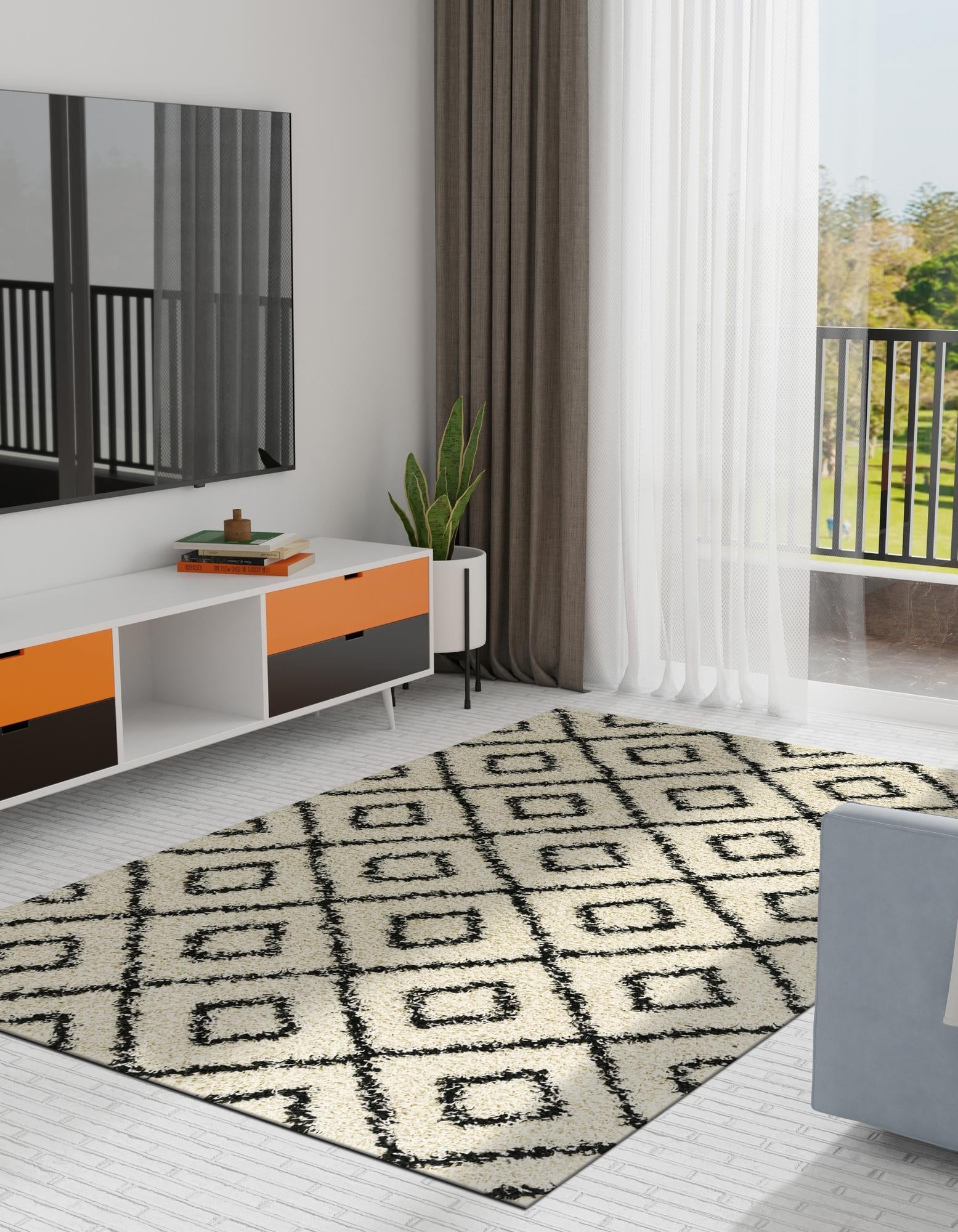 Trellis Haven Collection Area Rug - Soho (White and Black)