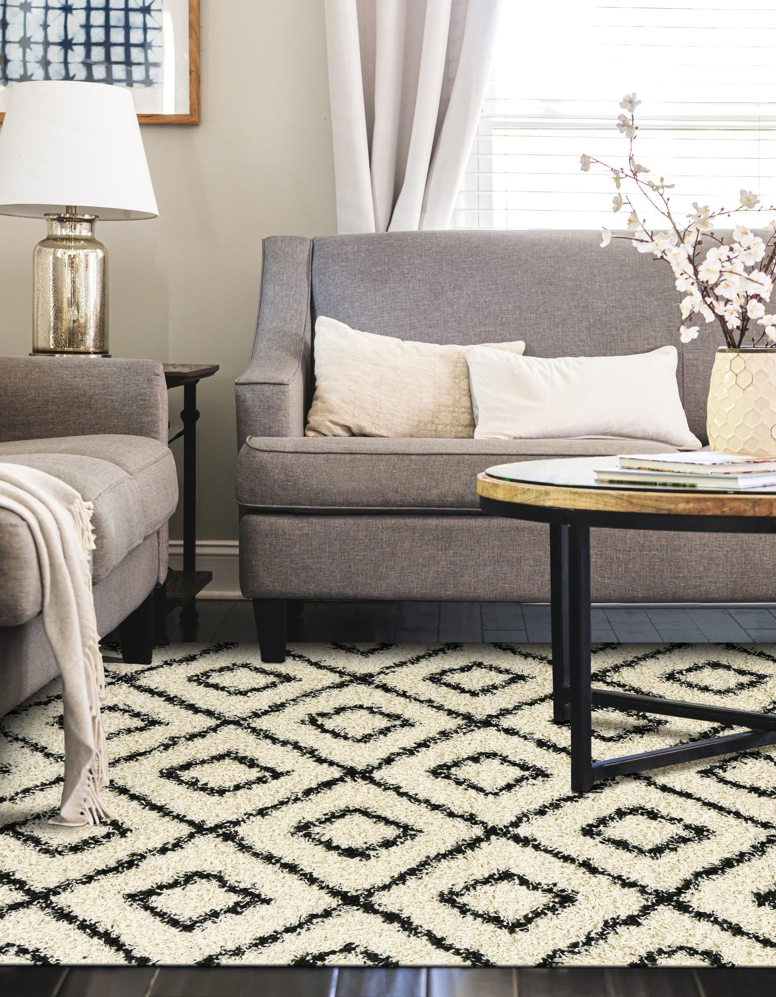 Trellis Haven Collection Area Rug - Soho (White and Black)