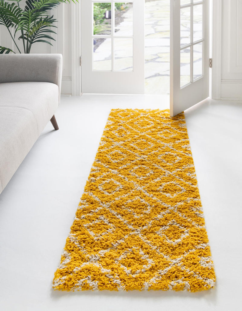 Lattice Loft Shag Collection Area Rug - Soho (Yellow) Runner Yellow  lifestyle 2