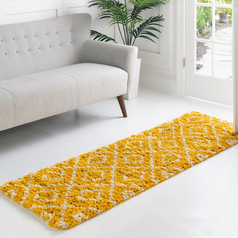 Lattice Loft Shag Collection Area Rug - Soho (Yellow) Runner Yellow  lifestyle 13