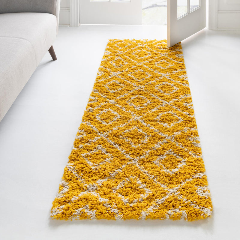 Lattice Loft Shag Collection Area Rug - Soho (Yellow) Runner Yellow  lifestyle 14