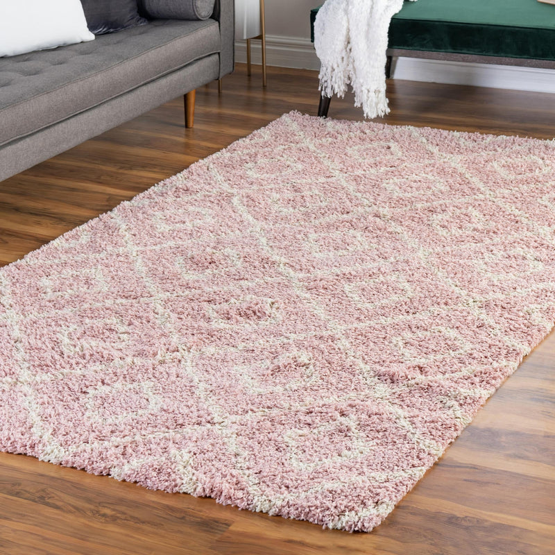 Lattice Loft Shag Collection Area Rug - Soho (Light Pink) Rectangle Light Pink  lifestyle 14