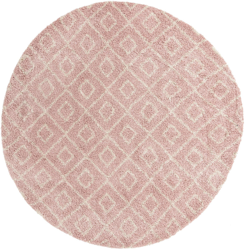 Lattice Loft Shag Collection Area Rug - Soho (Light Pink) Round Light Pink Main