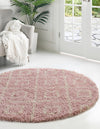 Lattice Loft Shag Collection Area Rug - Soho (Light Pink) Round Light Pink  lifestyle 0