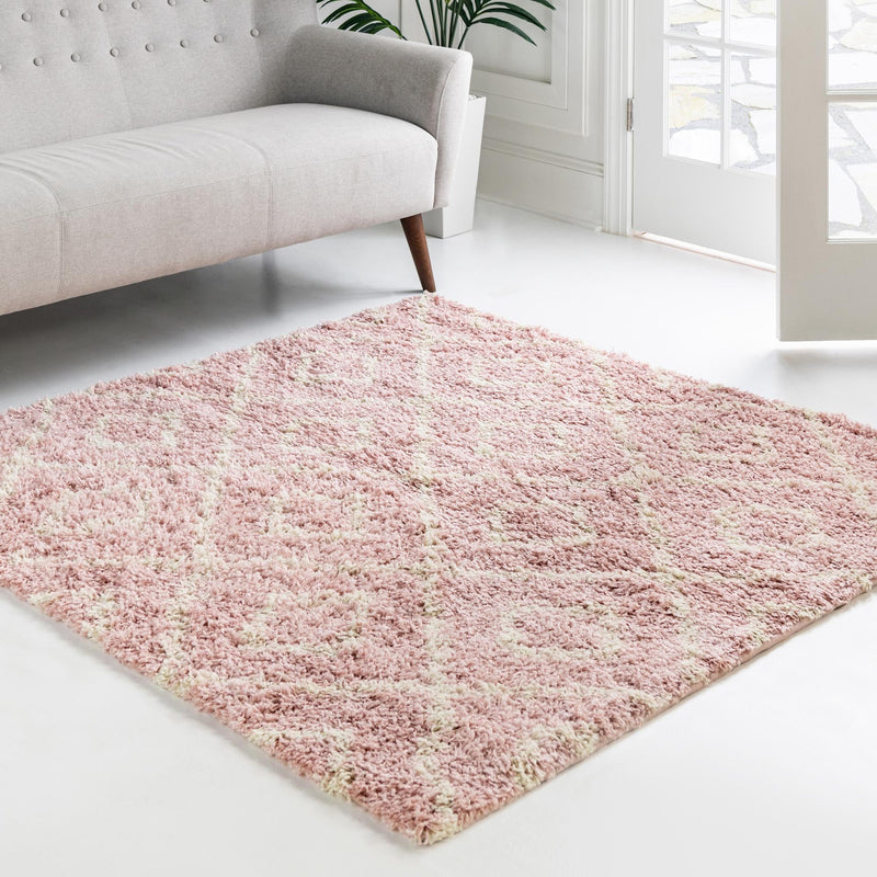 Lattice Loft Shag Collection Area Rug - Soho (Light Pink) Square Light Pink  lifestyle 13