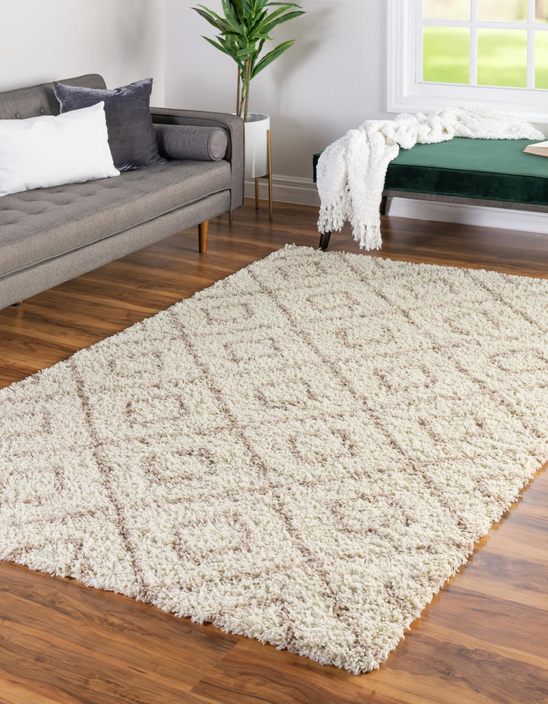 Lattice Loft Shag Collection Area Rug - Soho (Beige) Rectangle Beige  lifestyle 0