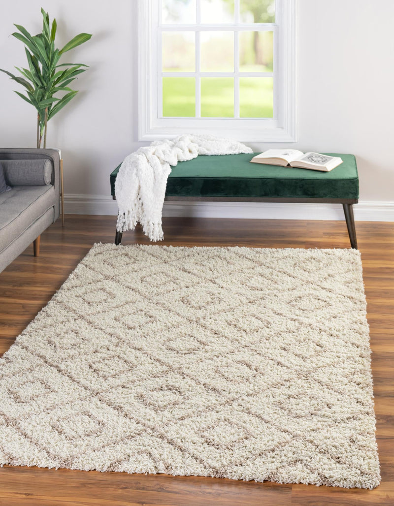 Lattice Loft Shag Collection Area Rug - Soho (Beige) Rectangle Beige  lifestyle 2