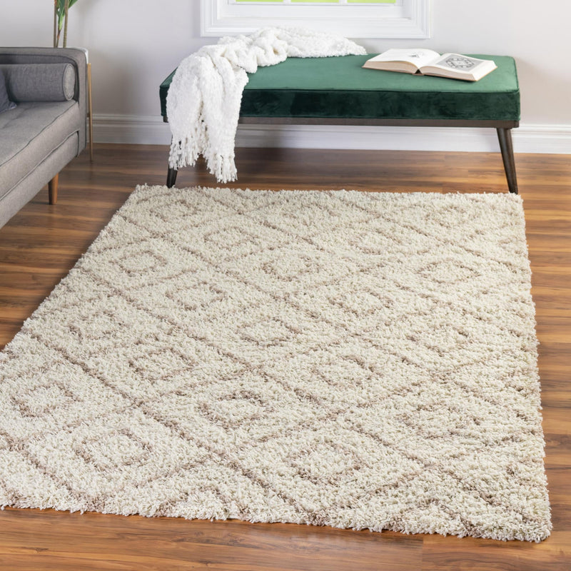 Lattice Loft Shag Collection Area Rug - Soho (Beige) Rectangle Beige  lifestyle 15