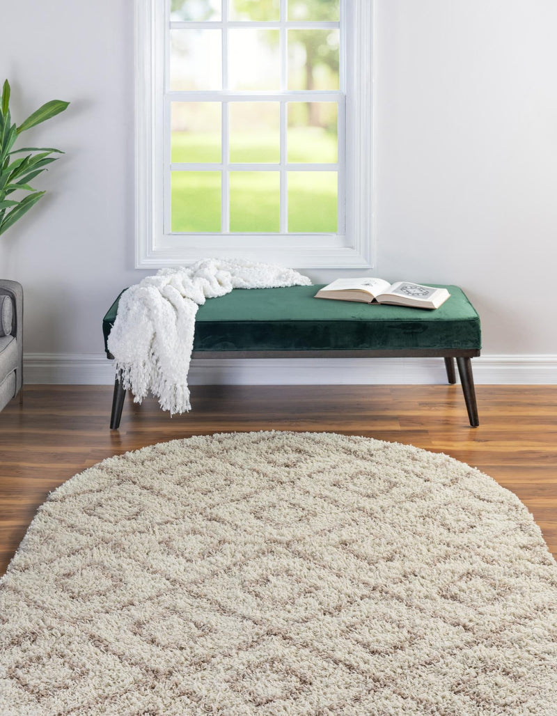 Lattice Loft Shag Collection Area Rug - Soho (Beige) Oval Beige  lifestyle 2