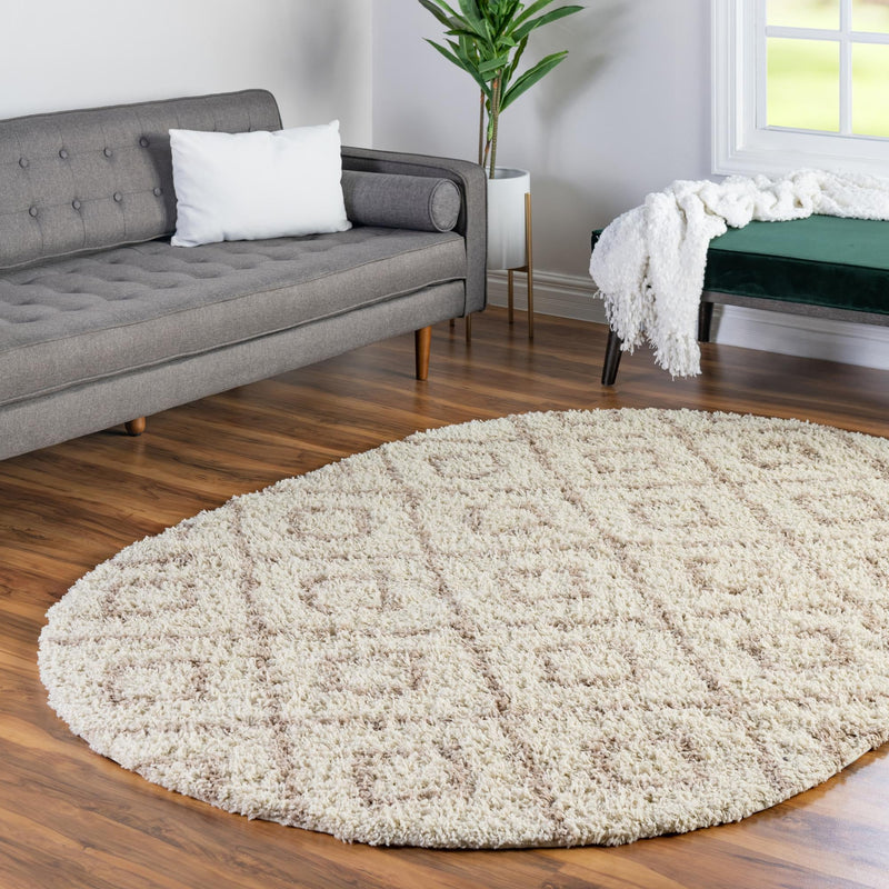 Lattice Loft Shag Collection Area Rug - Soho (Beige) Oval Beige  lifestyle 13