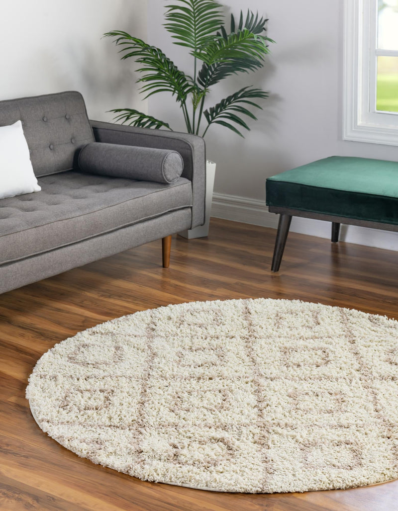 Lattice Loft Shag Collection Area Rug - Soho (Beige) Round Beige  lifestyle 0