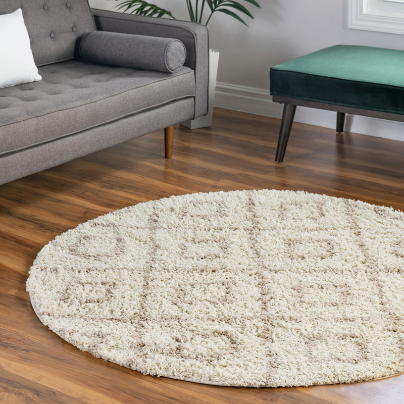 Lattice Loft Shag Collection Area Rug - Soho (Beige) Round Beige  lifestyle 13