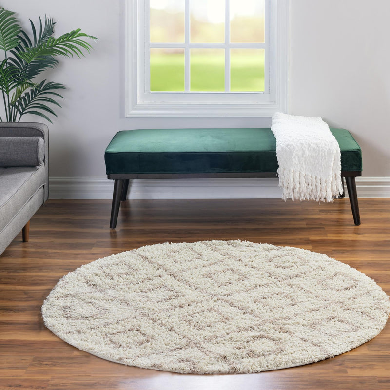 Lattice Loft Shag Collection Area Rug - Soho (Beige) Round Beige  lifestyle 14