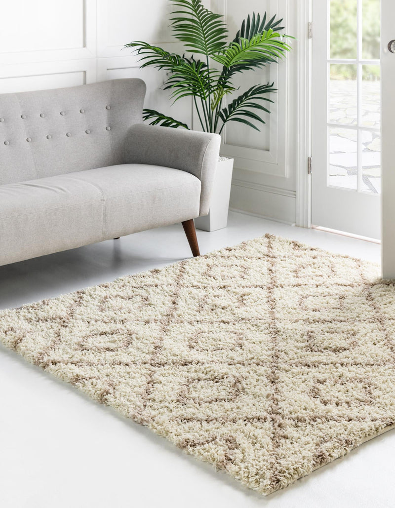 Lattice Loft Shag Collection Area Rug - Soho (Beige) Square Beige  lifestyle 0