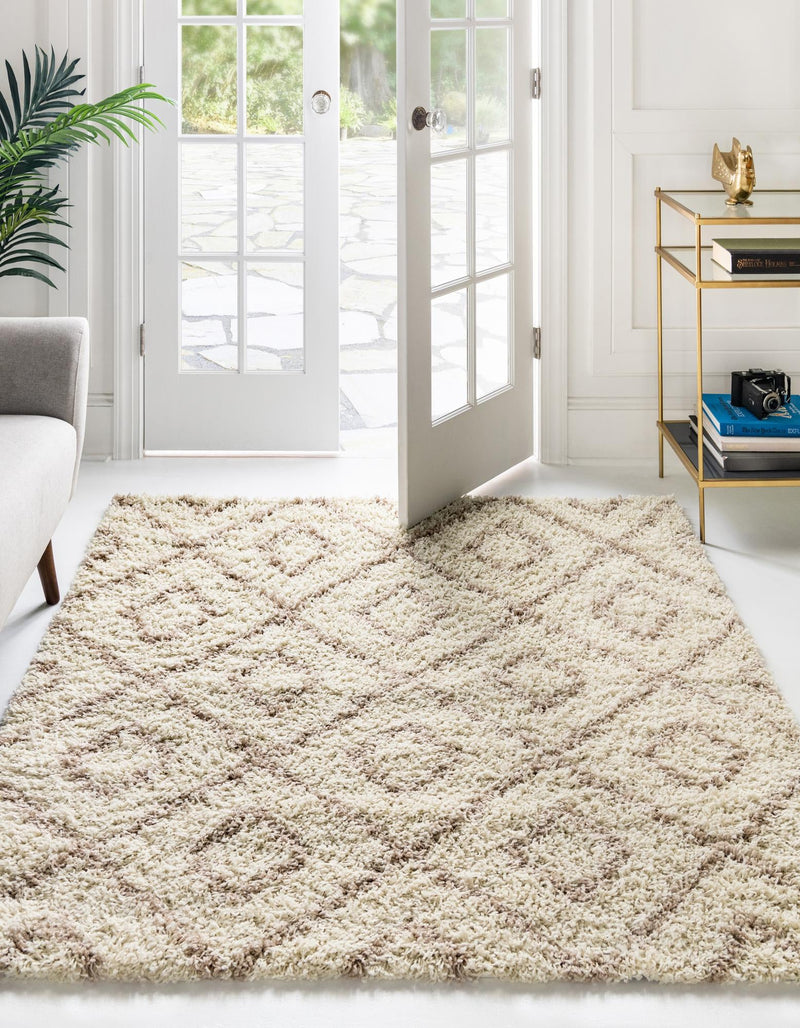 Lattice Loft Shag Collection Area Rug - Soho (Beige) Square Beige  lifestyle 2