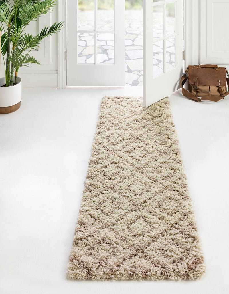 Lattice Loft Shag Collection Area Rug - Soho (Beige) Runner Beige  lifestyle 0