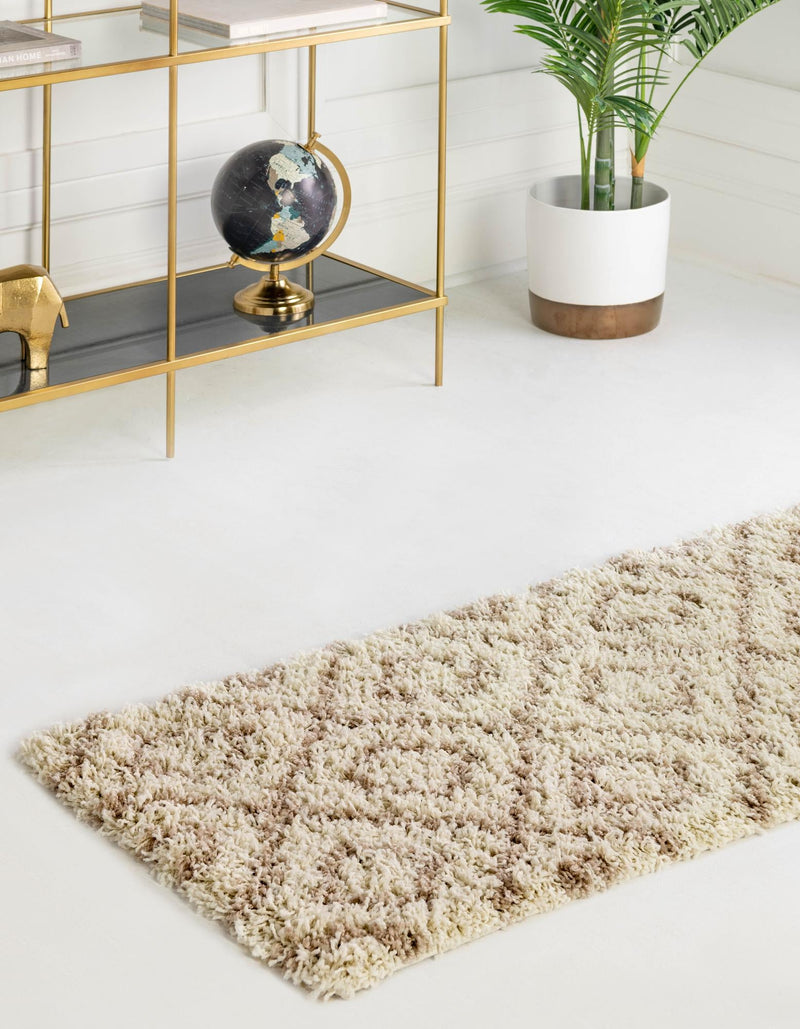 Lattice Loft Shag Collection Area Rug - Soho (Beige) Runner Beige  lifestyle 2