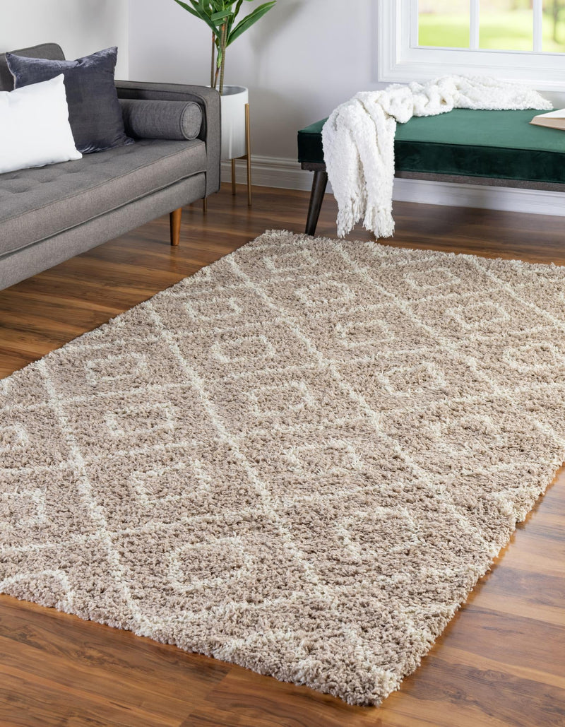 Lattice Loft Shag Collection Area Rug - Soho (Light Brown) Rectangle Light Brown  lifestyle 0