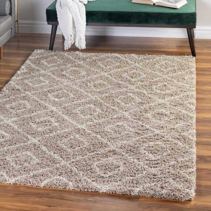 Lattice Loft Shag Collection Area Rug - Soho (Light Brown) Rectangle Light Brown  lifestyle 15