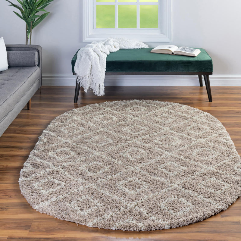 Lattice Loft Shag Collection Area Rug - Soho (Light Brown) Oval Light Brown  lifestyle 14