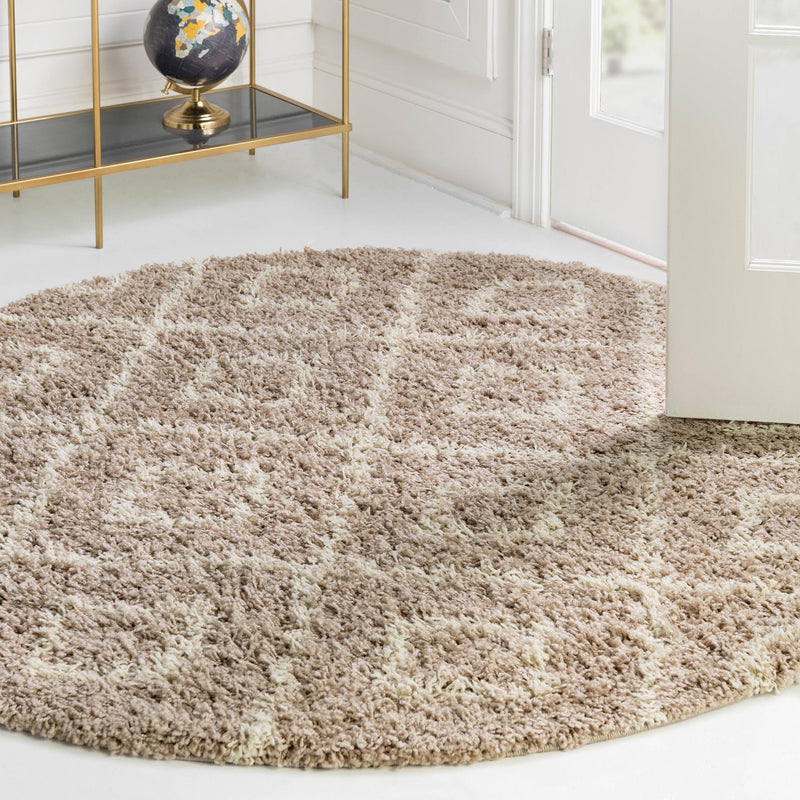 Lattice Loft Shag Collection Area Rug - Soho (Light Brown) Round Light Brown  lifestyle 15