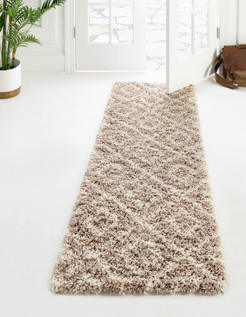 Lattice Loft Shag Collection Area Rug - Soho (Light Brown) Runner Light Brown  lifestyle 0