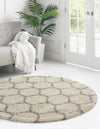 Lattice Loft Shag Collection Area Rug - Chelsea (Ivory) Round Ivory  lifestyle 0