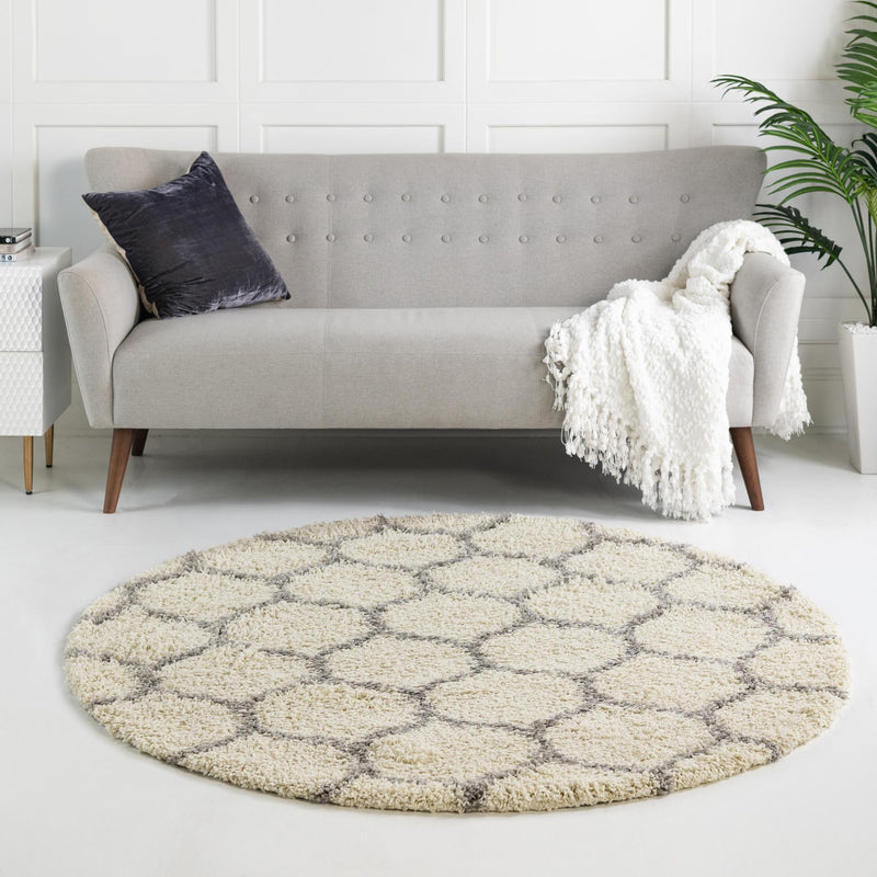 Lattice Loft Shag Collection Area Rug - Chelsea (Ivory) Round Ivory  lifestyle 14