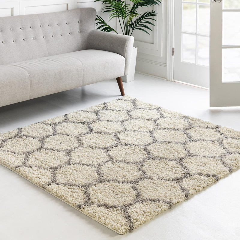 Lattice Loft Shag Collection Area Rug - Chelsea (Ivory) Square Ivory  lifestyle 0