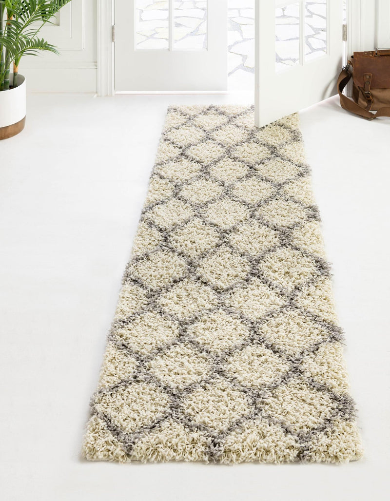 Lattice Loft Shag Collection Area Rug - Chelsea (Ivory) Runner Ivory  lifestyle 0