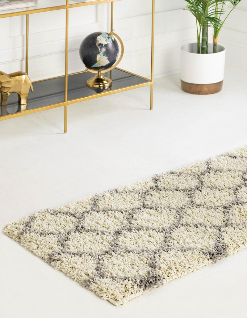 Lattice Loft Shag Collection Area Rug - Chelsea (Ivory) Runner Ivory  lifestyle 2