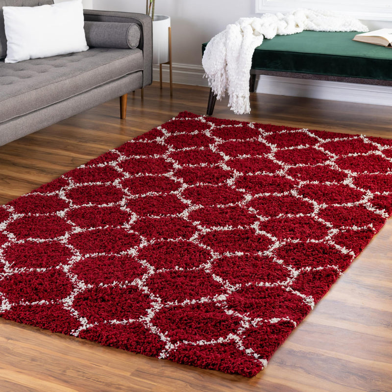 Lattice Loft Shag Collection Area Rug - Chelsea (Burgundy Red) Rectangle Burgundy Red  lifestyle 14