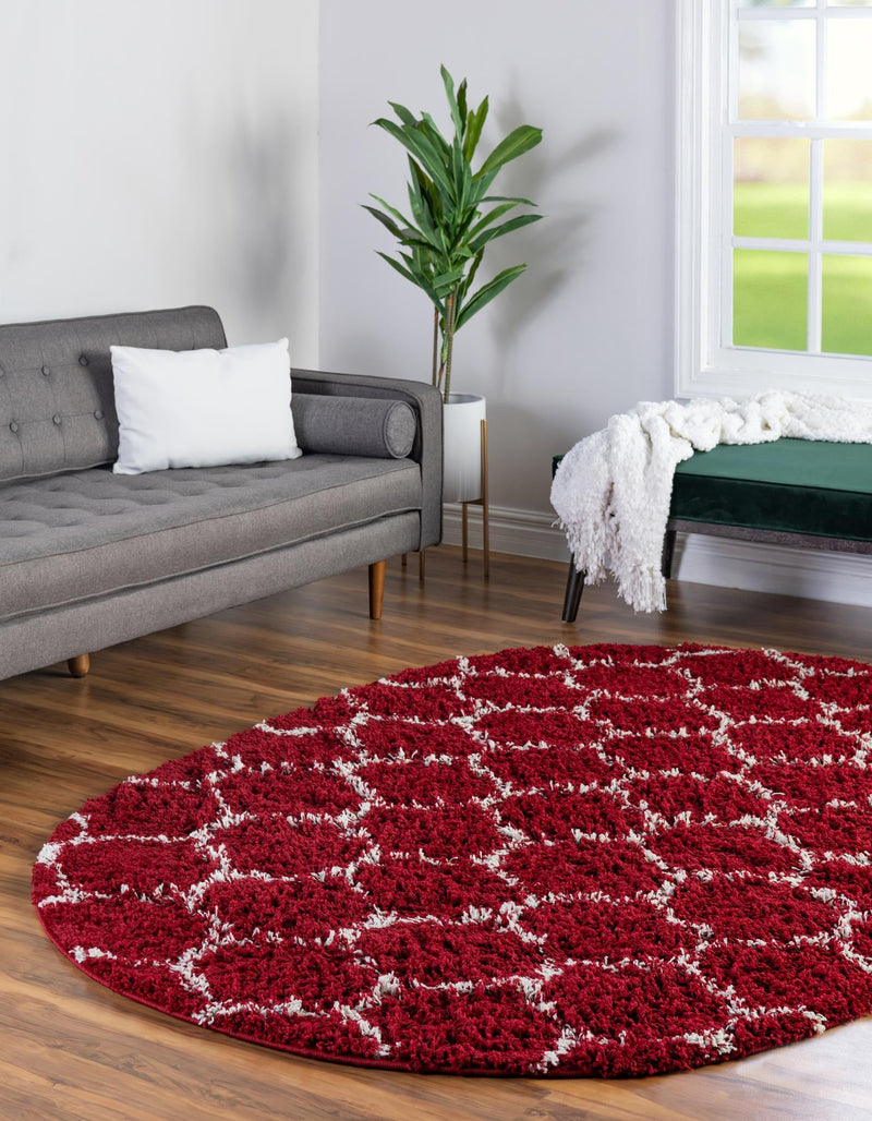 Lattice Loft Shag Collection Area Rug - Chelsea (Burgundy Red) Oval Burgundy Red  lifestyle 0