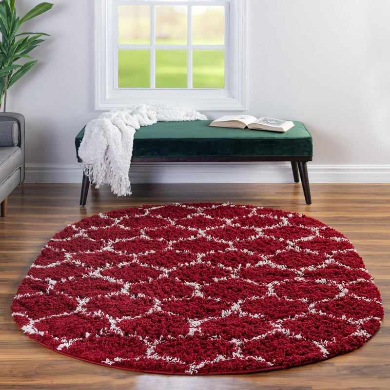 Lattice Loft Shag Collection Area Rug - Chelsea (Burgundy Red) Oval Burgundy Red  lifestyle 14