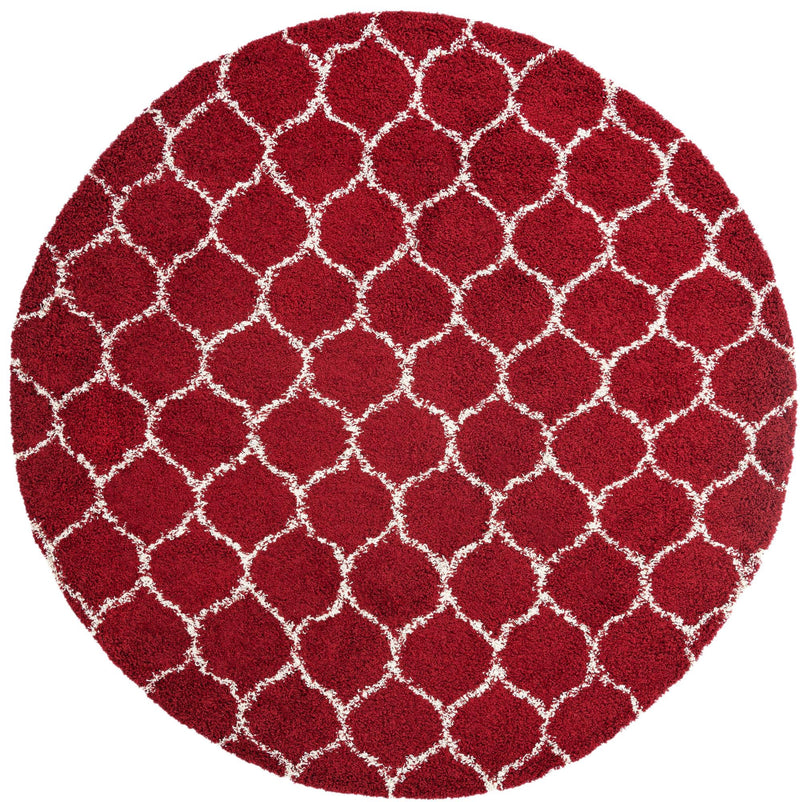 Lattice Loft Shag Collection Area Rug - Chelsea (Burgundy Red) Round Burgundy Red Main