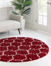 Lattice Loft Shag Collection Area Rug - Chelsea (Burgundy Red) Round Burgundy Red  lifestyle 0