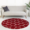 Lattice Loft Shag Collection Area Rug - Chelsea (Burgundy Red) Round Burgundy Red  lifestyle 14