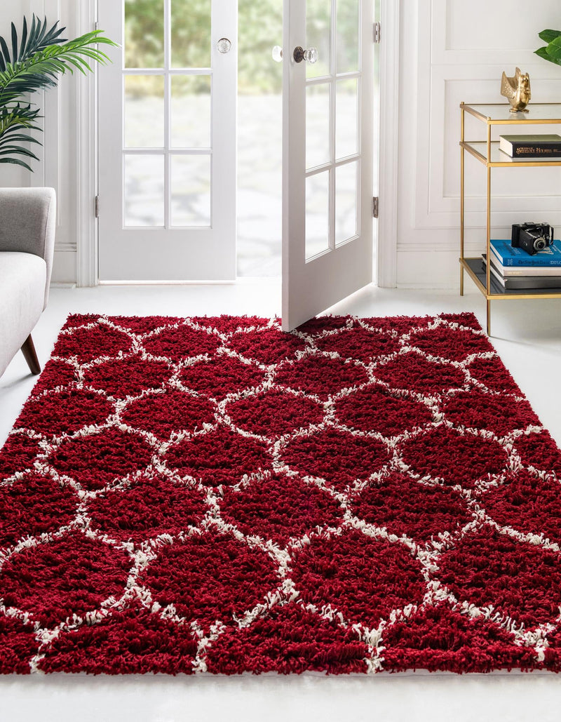 Lattice Loft Shag Collection Area Rug - Chelsea (Burgundy Red) Square Burgundy Red  lifestyle 2