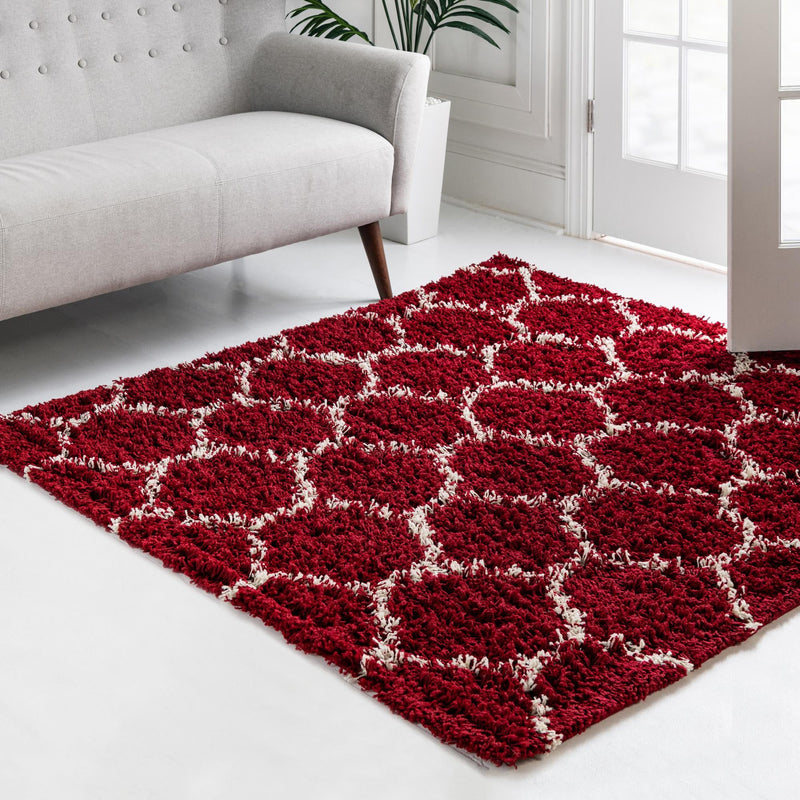 Lattice Loft Shag Collection Area Rug - Chelsea (Burgundy Red) Square Burgundy Red  lifestyle 13