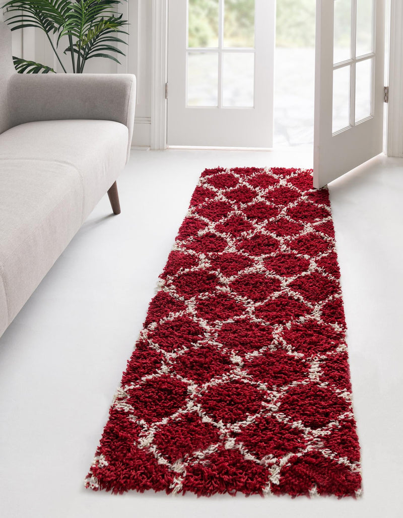 Lattice Loft Shag Collection Area Rug - Chelsea (Burgundy Red) Runner Burgundy Red  lifestyle 2