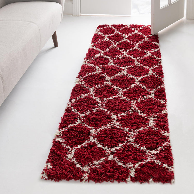 Lattice Loft Shag Collection Area Rug - Chelsea (Burgundy Red) Runner Burgundy Red  lifestyle 14