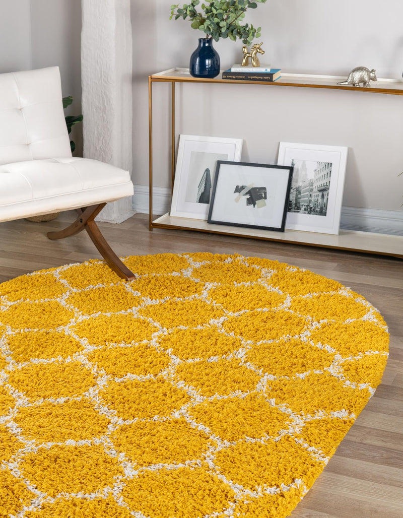 Lattice Loft Shag Collection Area Rug - Chelsea (Yellow) Oval Yellow  lifestyle 2