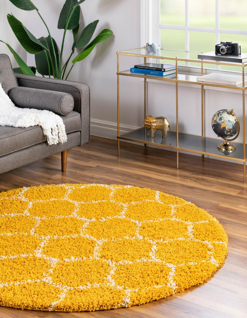 Lattice Loft Shag Collection Area Rug - Chelsea (Yellow) Round Yellow  lifestyle 0