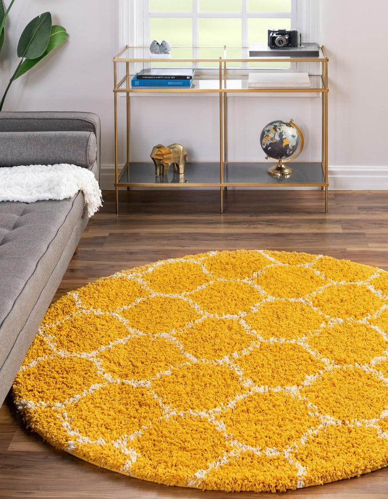 Lattice Loft Shag Collection Area Rug - Chelsea (Yellow) Round Yellow  lifestyle 2