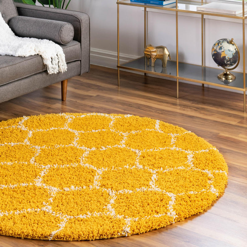 Lattice Loft Shag Collection Area Rug - Chelsea (Yellow) Round Yellow  lifestyle 15