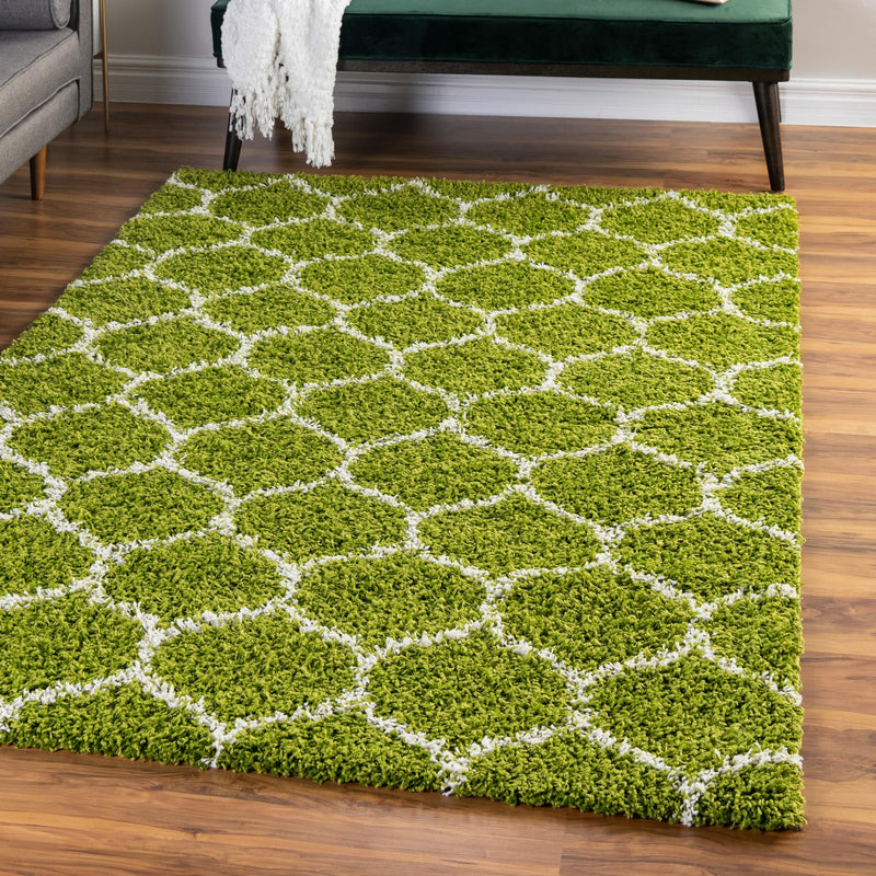 Lattice Loft Shag Collection Area Rug - Chelsea (Green) Rectangle Green  lifestyle 13