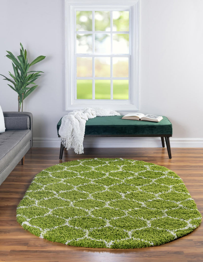 Lattice Loft Shag Collection Area Rug - Chelsea (Green) Oval Green  lifestyle 2