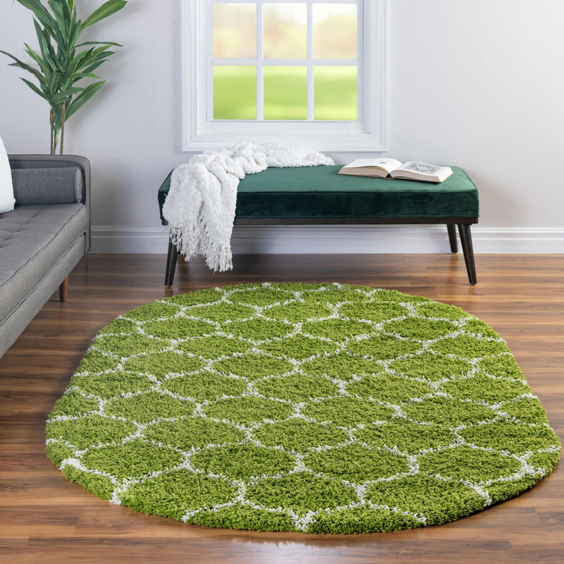 Lattice Loft Shag Collection Area Rug - Chelsea (Green) Oval Green  lifestyle 14