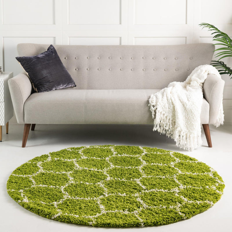 Lattice Loft Shag Collection Area Rug - Chelsea (Green) Round Green  lifestyle 16