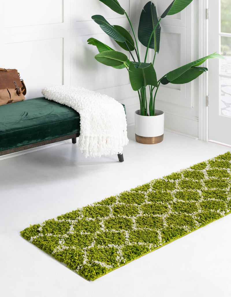 Lattice Loft Shag Collection Area Rug - Chelsea (Green) Runner Green  lifestyle 2